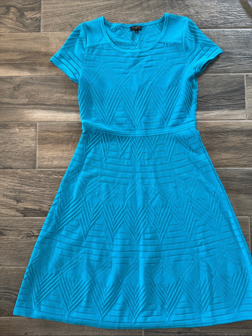 Talbots Teal Textured Short-Sleeve Fit & Flare Dress